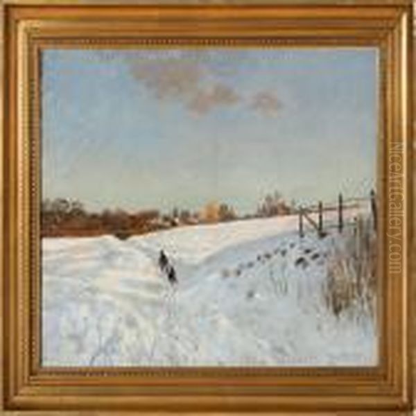 Winter Landscape Oil Painting by Olaf Viggo Peter Langer