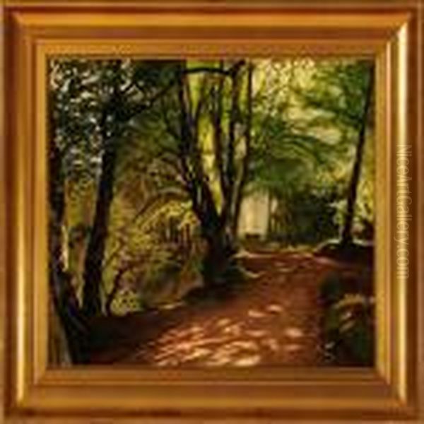 Path Through A Summer Forest Oil Painting by Olaf Viggo Peter Langer