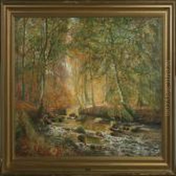 Forest Scenery Oil Painting by Olaf Viggo Peter Langer