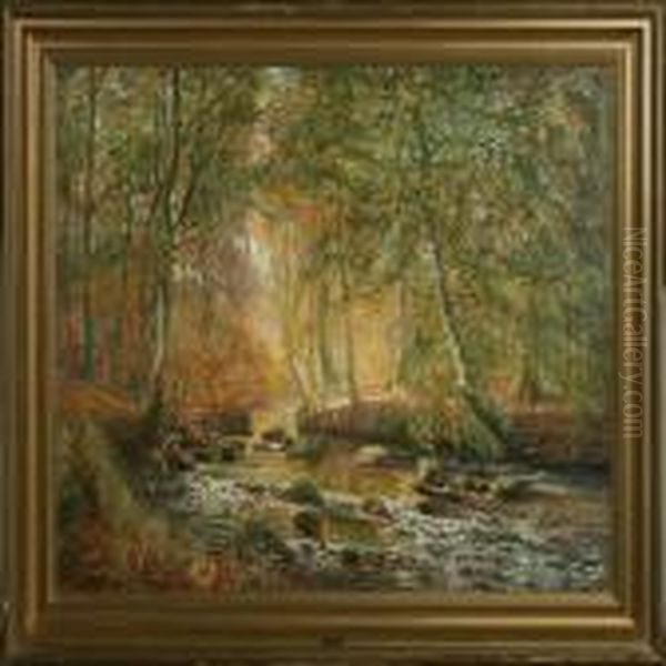 Forrest Scenery Oil Painting by Olaf Viggo Peter Langer