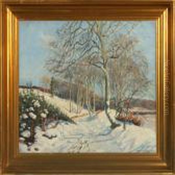 Wintry Landscape Oil Painting by Olaf Viggo Peter Langer