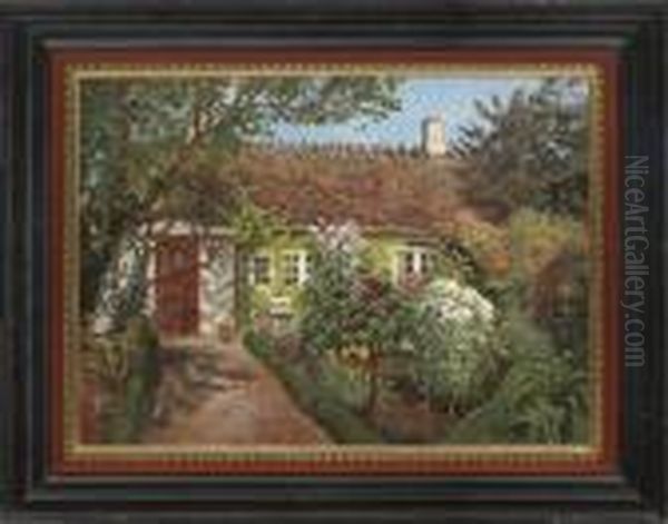 A Country Garden In Full Bloom Oil Painting by Olaf Viggo Peter Langer