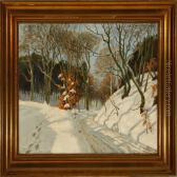 Winter Forest In Orholm Oil Painting by Olaf Viggo Peter Langer