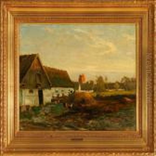 From A Dunghill At A White Farm Oil Painting by Olaf Viggo Peter Langer