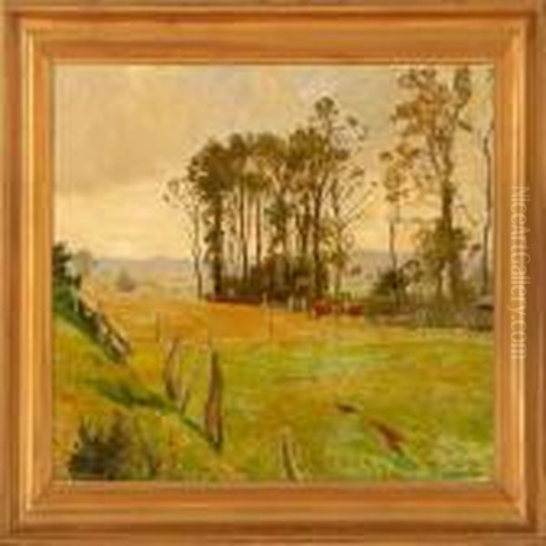 Autumn Landscape With Grazing Cattle Oil Painting by Olaf Viggo Peter Langer