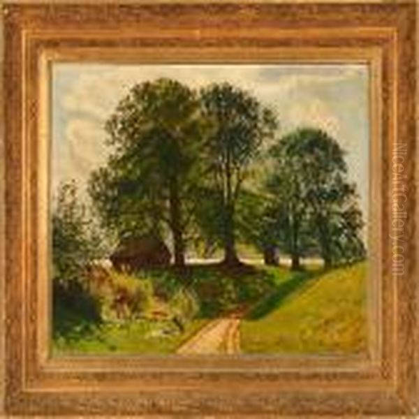 Summer Morning At A Country Road Oil Painting by Olaf Viggo Peter Langer