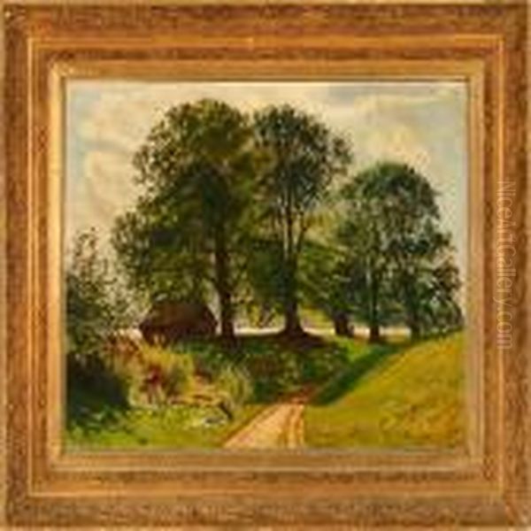 Summer Morning At A Country Road Oil Painting by Olaf Viggo Peter Langer