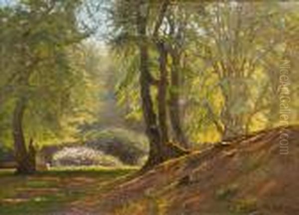 120 Park Mit Machtigen Laubbaumen Oil Painting by Olaf Viggo Peter Langer