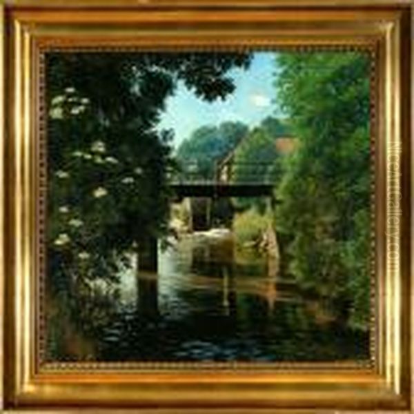 Summer Day At A Water Mill Oil Painting by Olaf Viggo Peter Langer