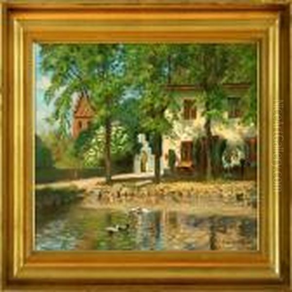 Summer Day At Sollerod Inn, Denmark. Signed And Dated Viggo Langer 1926 Oil Painting by Olaf Viggo Peter Langer