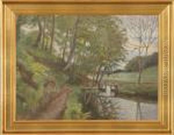 Forest Scenery Oil Painting by Olaf Viggo Peter Langer