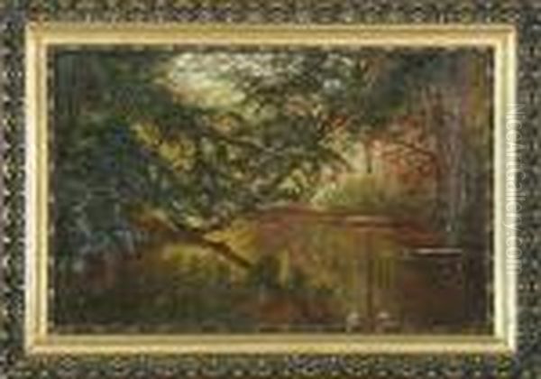 Forest With Stream Oil Painting by Olaf Viggo Peter Langer