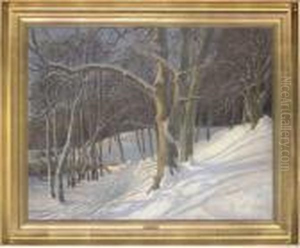 A Path Through The Woodland Oil Painting by Olaf Viggo Peter Langer