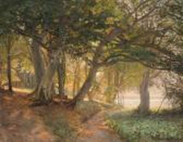 A Summer Woodland Oil Painting by Olaf Viggo Peter Langer