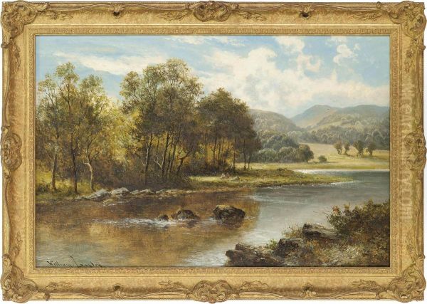 A Riverside Picnic Oil Painting by William Langley