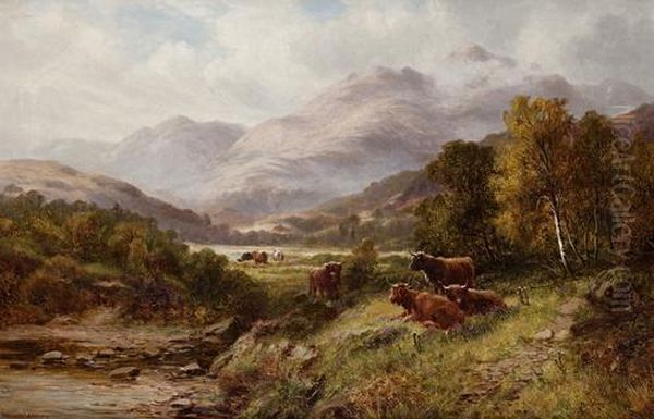 Highland Cattle Oil Painting by William Langley