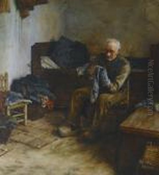 A Flemish Peasant Oil Painting by William Langley