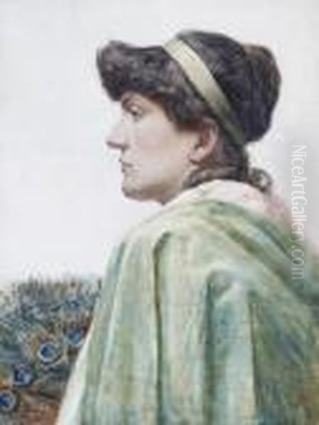 Portrait Of A Lady In Green Oil Painting by William Langley