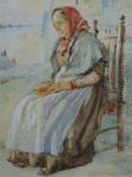 An Old Lady, She Sits Outside Oil Painting by William Langley