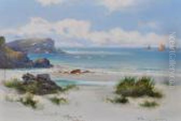 West Country Beach Scene Oil Painting by William Langley