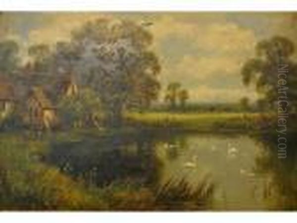 A Country Pond Oil Painting by William Langley