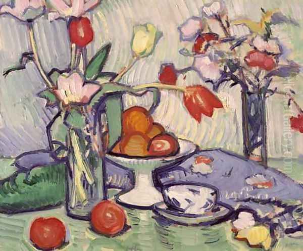 Tulips in Two Vases, c.1912 Oil Painting by Samuel John Peploe