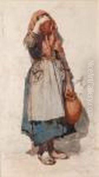 Girl With Pitcher Oil Painting by William Langley