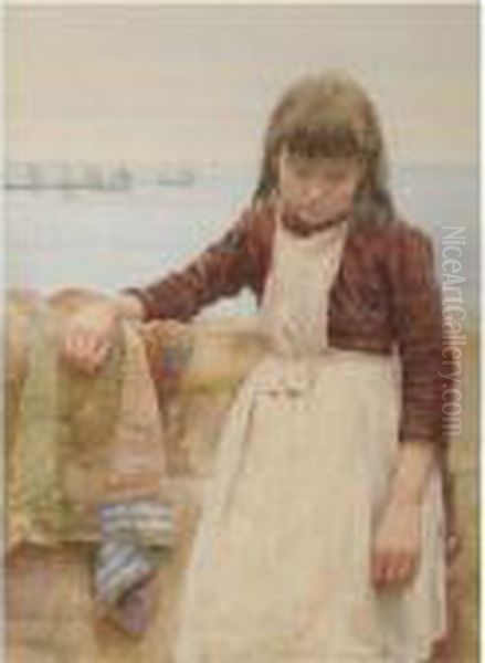 Newlyn Fishergirl Oil Painting by William Langley