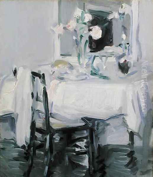 An Interior with Roses in a Vase on a Table Oil Painting by Samuel John Peploe