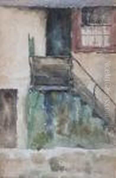 Outdoor Steps To An Upper Floor - Sketch Forthe Background Of 'among The Missing' Oil Painting by William Langley