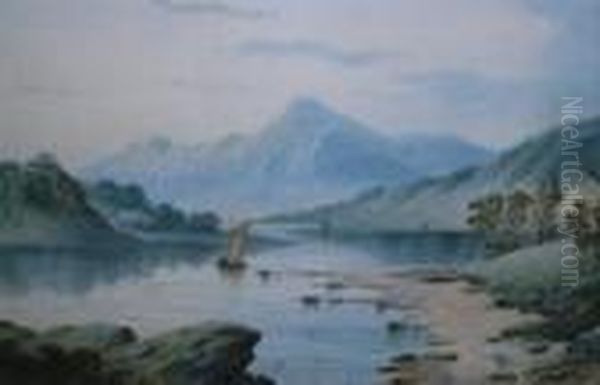 Mountainous Lake Landlandscapes Oil Painting by William Langley