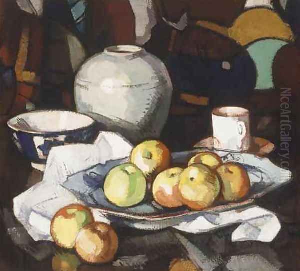 Still Life with Apples and Jar, 1912-16 Oil Painting by Samuel John Peploe