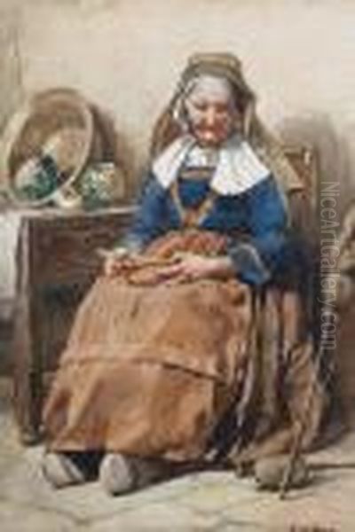 An Old Breton Woman Oil Painting by William Langley