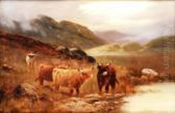 Highland Cattle Oil Painting by William Langley