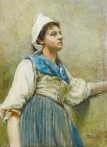 A Breton Washerwoman Oil Painting by William Langley