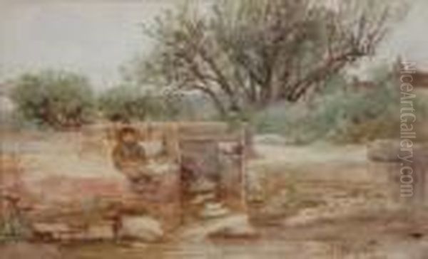 Boy By A Sluice Gate. Oil Painting by William Langley