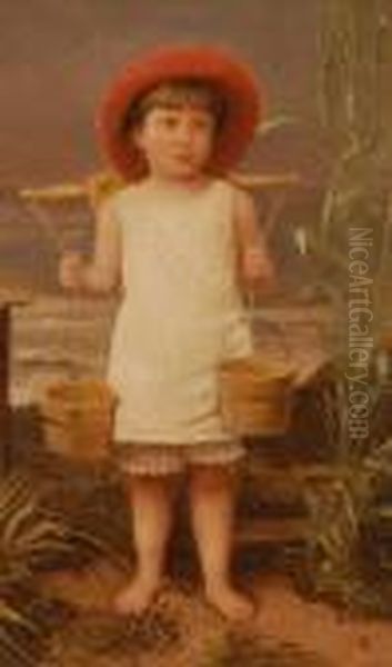 Childcarrying Water Pails Oil Painting by William Langley