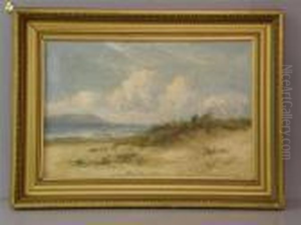 Viewacross A Bay With Dunes In The Foreground And Sea-gulls Oil Painting by William Langley