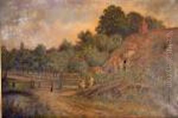 'old Cottages Near Sittingborne Oil Painting by William Langley