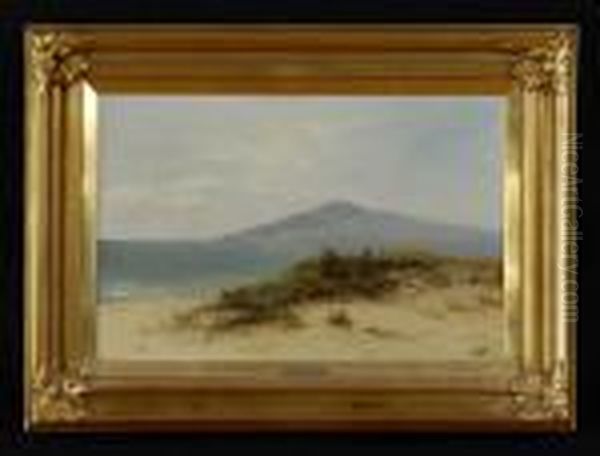 Sand Dunes, Ocean And Mountains Oil Painting by William Langley