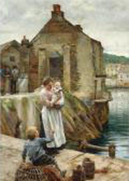 On The Quay, Newlyn Oil Painting by William Langley