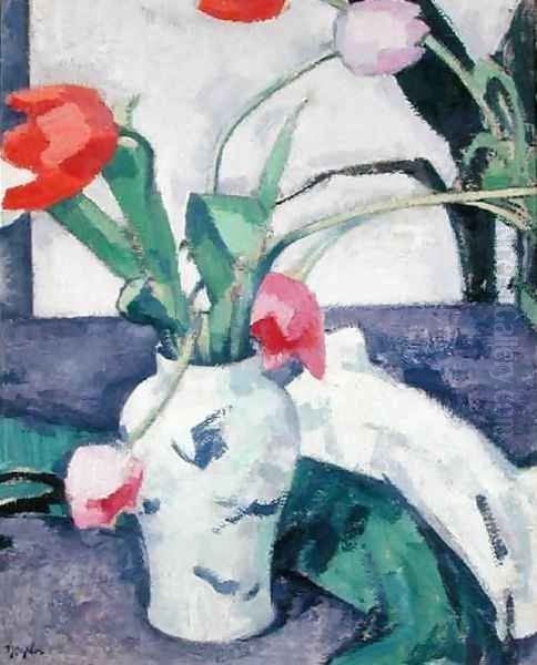 Still Life Tulips in a Chinese Vase, 1924 Oil Painting by Samuel John Peploe