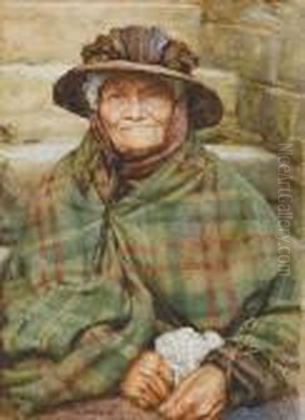 An Old Welsh Woman Oil Painting by William Langley