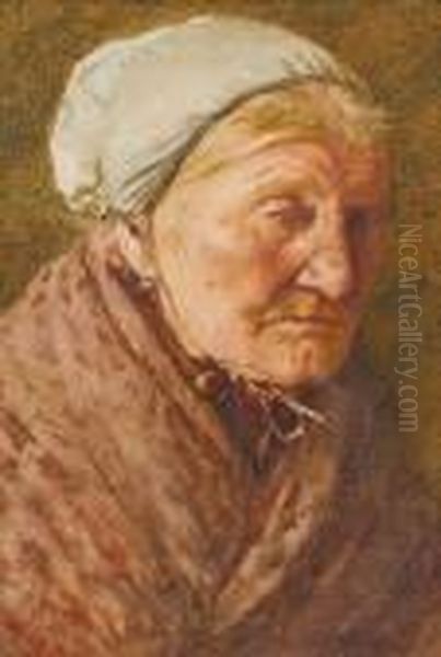 A Portrait Of A Man In A Hat; A Portrait Of An Old Woman, A Pair Oil Painting by William Langley