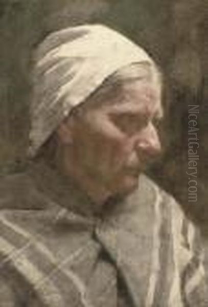 A Cornish Fisherwoman Oil Painting by William Langley