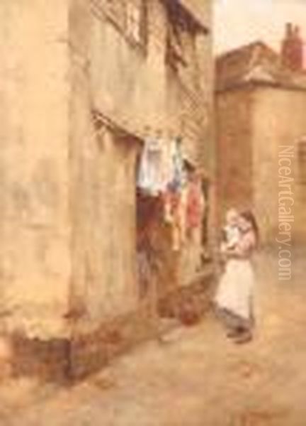 A Washday Break Newlyn Oil Painting by William Langley