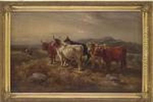 Highland Cattle Oil Painting by William Langley