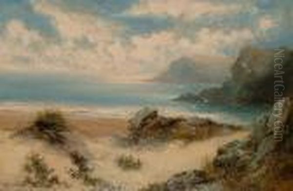 A Beach Scene. Oil Painting by William Langley