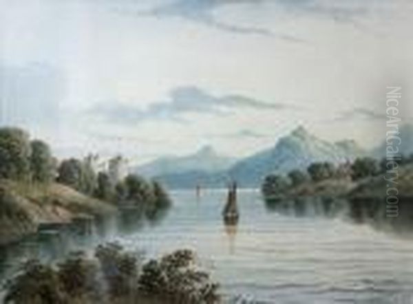 Sailing Boat By A Castle Oil Painting by William Langley