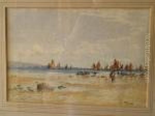 Coastlinewith Figures Oil Painting by William Langley